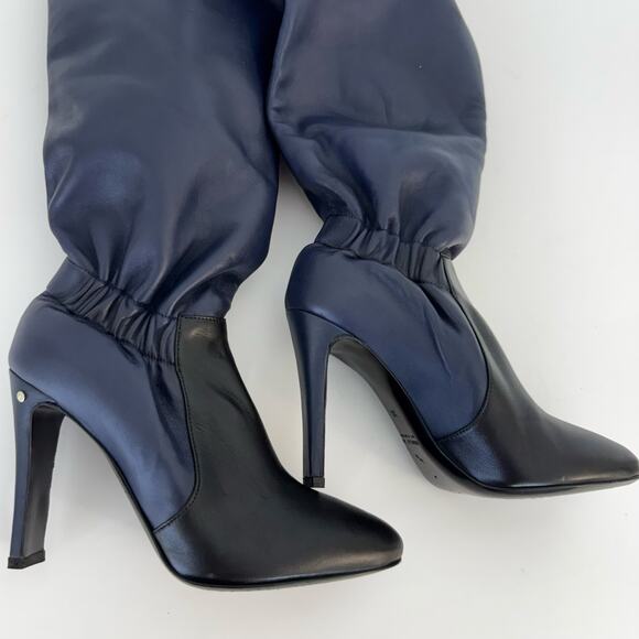Laurence Dacade Knee High Leather Boots Heeled Navy Black 36 (US 5) - Picture 7 of 16